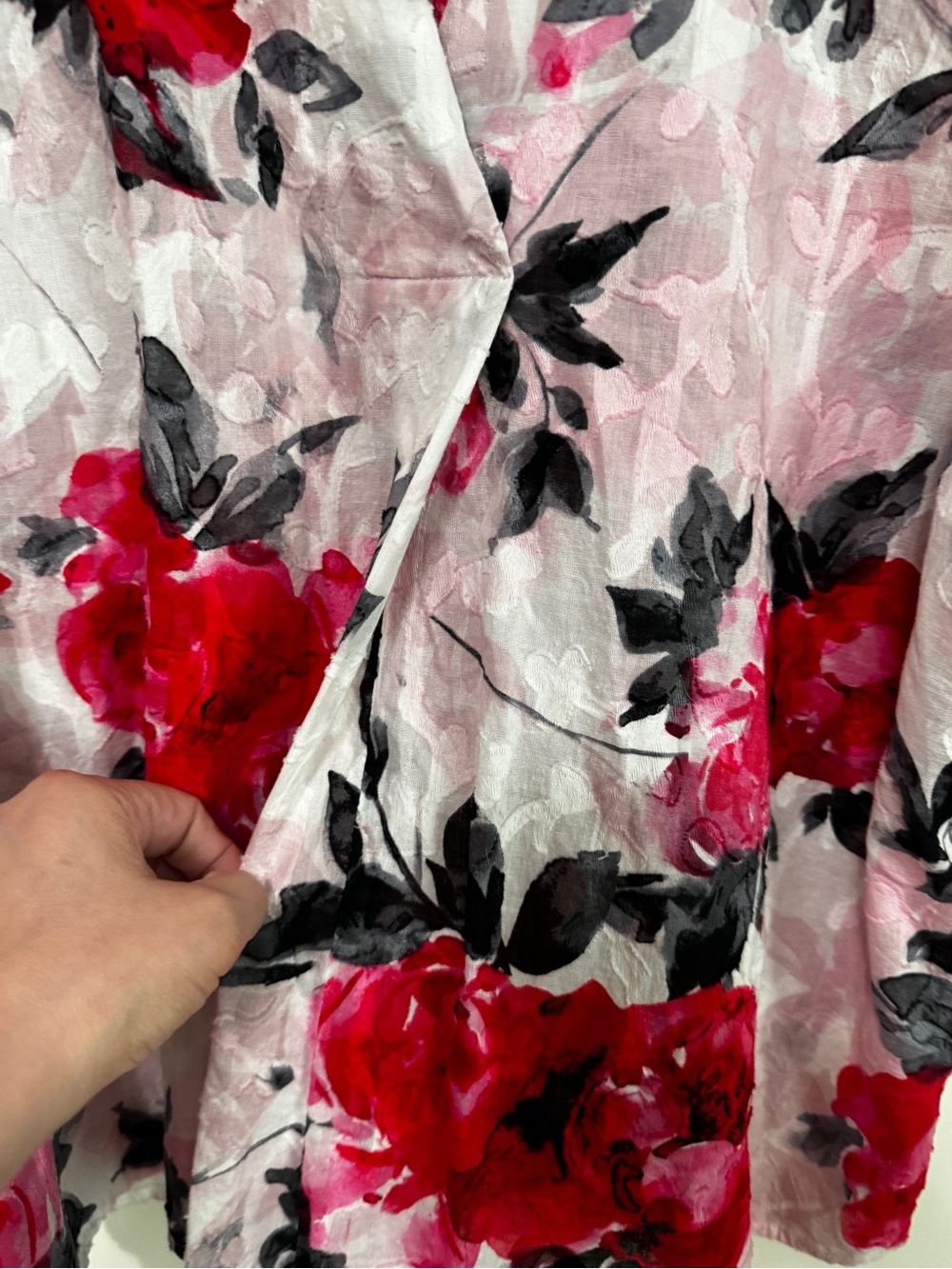 Karl Lagerfeld Paris Floral Jacquard Popover Blouse - Picture 9 of 14